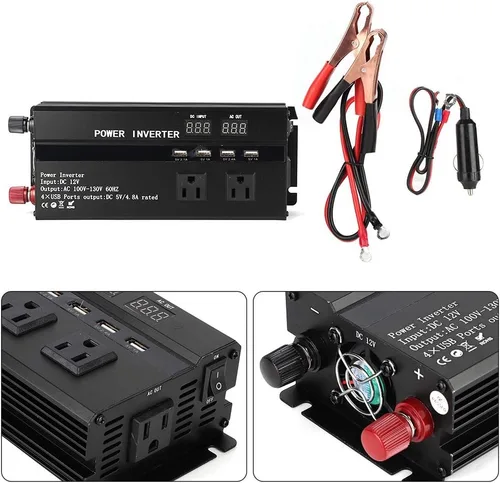 Vista 4 de Convertidor de inversor de corriente para automóvil de 4000 W con pantalla LCD, puerto USB, encendedor de puros, puertos CC 12 V a CA 1100 V