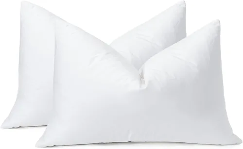 Vista 8 de OTOSTAR Paquete de 2 rellenos de cojines de plumón y plumas, 12 x 20 pulgadas, rellenos de almohada suaves y esponjosos con funda de 100% algodón