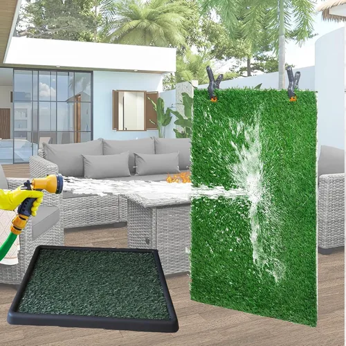 Vista 5 de LOMANTOWN Orinal de césped para interiores, almohadilla reutilizable de hierba para perros con bandeja, caja de arena para perros de 25 x 20