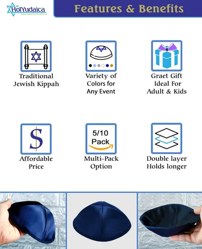 Vista 4 de Paquete de 10 o 30 piezas Kippah de satén Hq de 197.9in para hombres y niños, sombrero Yamaka diseñado en Israel Kippot Bulk