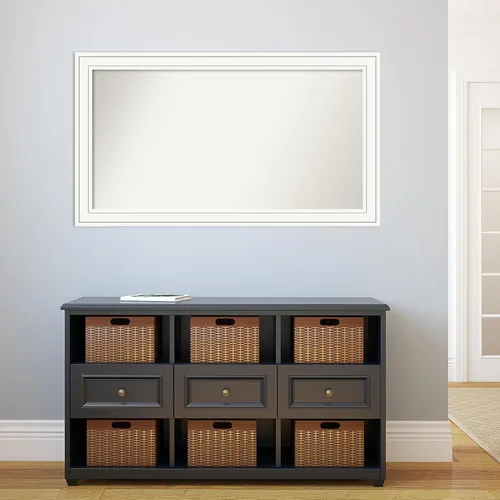 Vista 4 de Amanti Art Espejo de baño blanco para sobre el fregadero, 28 x 49 pulgadas, espejo rectangular blanco artesano, marco de madera casual de gran