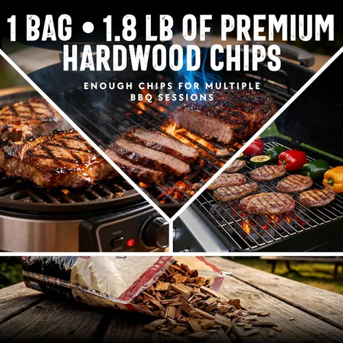 Vista 5 de Mr Bar-B-Q Chips de Madera de Cerezo para Ahumar, Virutas de Madera 100% Natural para Ahumadores, Funciona con Ahumador, Gas, Parrilla Eléctrica