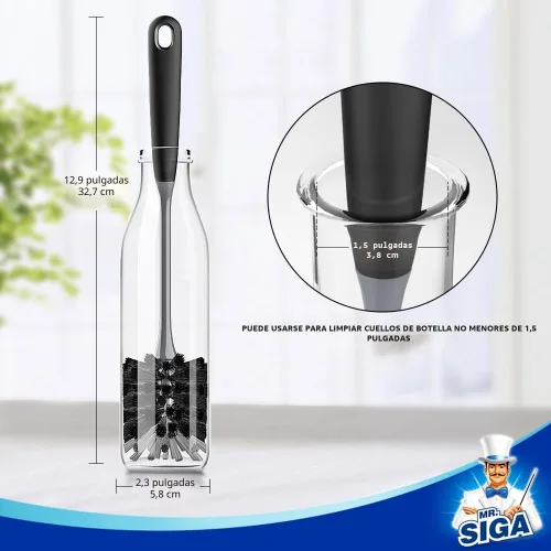 Vista 7 de MR.SIGA Cepillo para botellas de mango largo, cepillo flexible para botellas de agua, cristalería, tazas, negro, paquete de 2 2 pack bottle