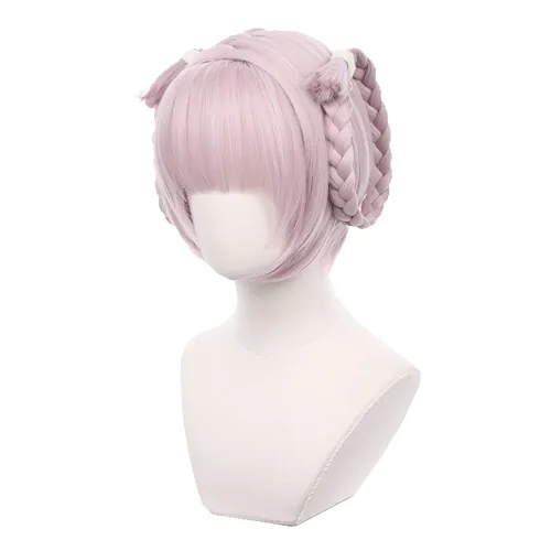 Vista 4 de Pelucas de cosplay de anime para el juego Call of the Night Nanakusa Nazuna, pelucas de cosplay, pelucas de pelo corto púrpura con doble trenza