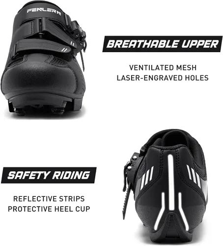 Vista 3 de FENLERN Zapatos de ciclismo para hombre, zapatos de bicicleta de montaña MTB con hebilla de trinquete rápida, para montar en interiores