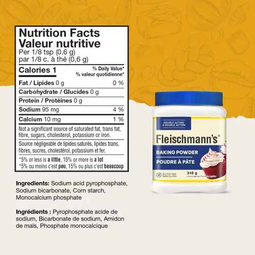 Vista 2 de Fleischmann's Polvo de hornear de doble efecto sin gluten 11.99 oz {Importado de Canadá}