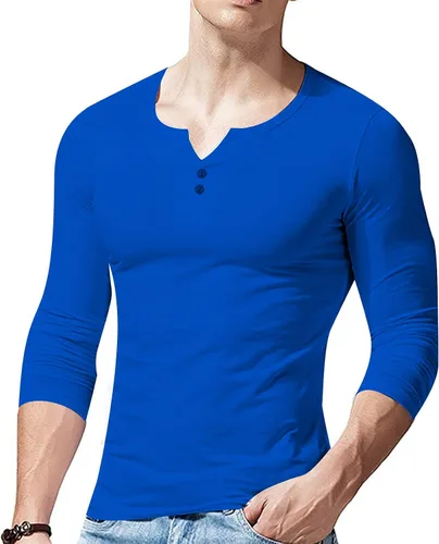 Vista 3 de Angbater Camiseta de manga larga Henley para hombre estilo casual ajustada de algodón