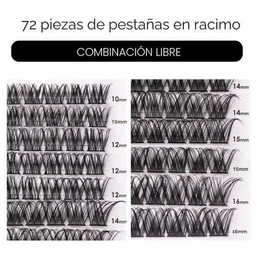 Vista 2 de Extensiones de pestañas en racimo, 72 racimos de pestañas individuales, extensiones de pestañas postizas, kit de extensión de pestañas para colocar