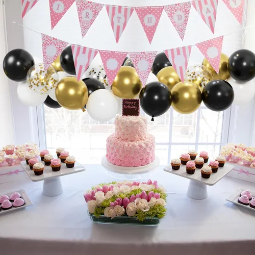 Vista 6 de 100 globos negros dorados y blancos con globos de confeti metálicos dorados y negros de 12 pulgadas para clase de graduación, decoración de fiesta