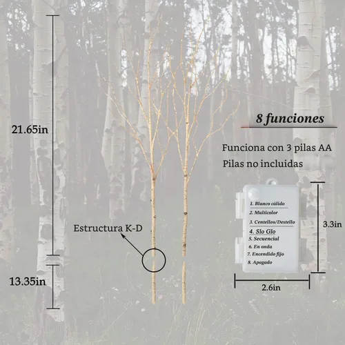 Vista 4 de Hairui Ramas de abedul iluminadas que funcionan con pilas, con 8 funciones, 100 luces multicolor y blancas cálidas, ramas preiluminadas para Abedul