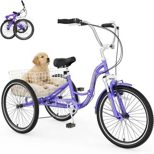 Vista 9 de MOPHOTO Triciclo plegable para adultos, 7 velocidades, 20/24/26 pulgadas, bicicleta de 3 ruedas para personas mayores, mujeres y hombres, bicicleta