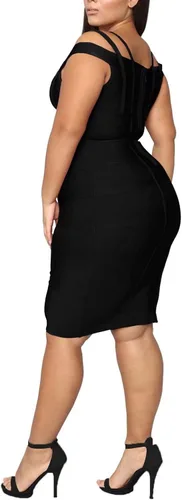 Vista 4 de Hybrid & Company Womens Elegance V-Neck Knee-Length Stretch Chic Midi Bandage Dress