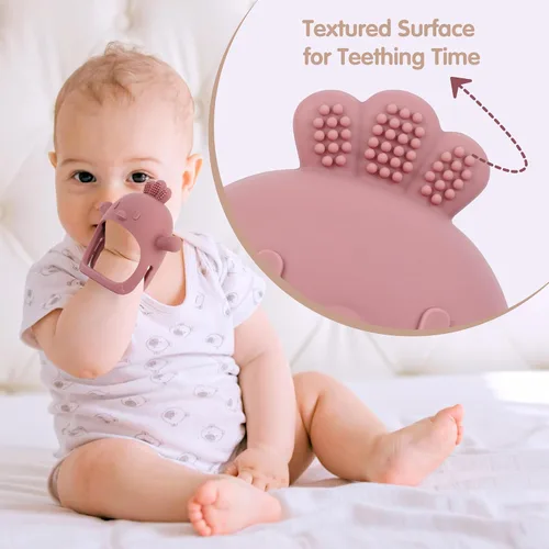 Vista 4 de Juguete mordedor para bebés de 3 a 12 meses, juguete masticable de silicona con mango de fácil agarre, superficie texturizada para etapa