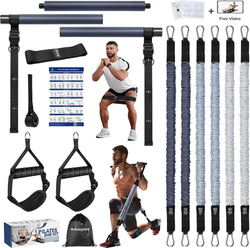 Vista 12 de Upgraded Pilates Bar Kit with Resistance Bands Natural Latex for Women & Men, Heavy-Duty Stainless Steel Multifunctional Yoga Pilates Stick for Home