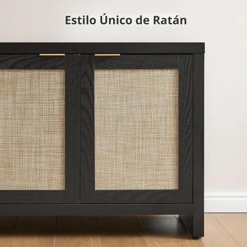 Vista 5 de SICOTAS Soporte de TV para sala de estar, centro de entretenimiento boho para dormitorio con 4 gabinetes de ratán, soporte de televisión de granja