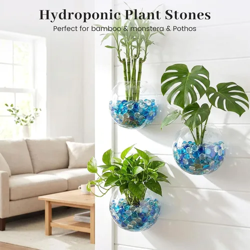 Vista 7 de FUTUREPLUSX Mixed and Dark Blue Flat Glass Marbles Bundle, Decorative Pebbles Gems Vase Fillers for Floral Arrangements, Polished Stones for Fish
