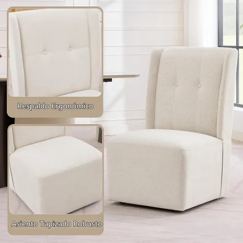 Vista 7 de Silla de comedor giratoria con ruedas, silla de comedor