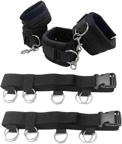 Vista 5 de Kit de sujeción de amarre para cama de tamaño King Queen correas de cama para adultos, tobilleras y muñequeras, pulseras sexuales para mujeres