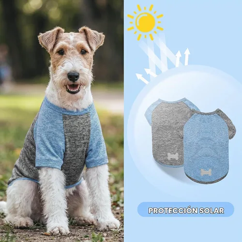 Vista 2 de KYEESE Paquete de 2 camisetas para perros pequeños con protección solar y 1# 2 Paquete (azul+gris)