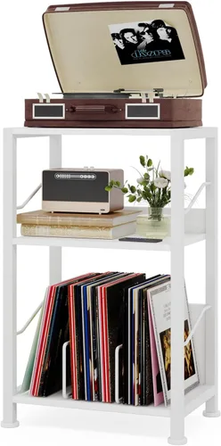 Vista 7 de Hosfais Soporte para tocadiscos de 3 niveles, discos de vinilo retro para almacenamiento de discos de vinilo para sala de estar y dormitorio (negro)