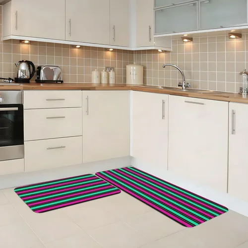 Vista 2 de Antifatigue Kitchen Mats for Floor 2 Piece - Retro Color Line Print Kitchen Rugs Washable, Non Slip Runner Rug Standing Mat for