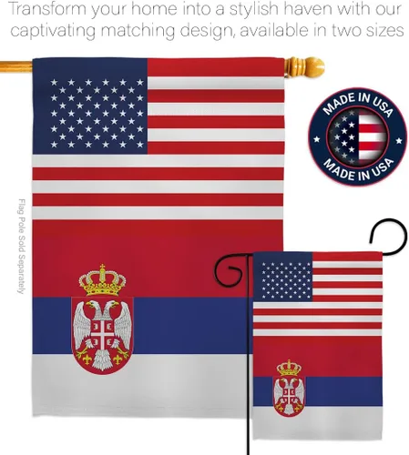 Vista 4 de Bandera de la Amistad de la Copa del Mundo de Serbia de Estados Unidos, asta de bandera de arte de pared para exteriores, decoración al aire libre