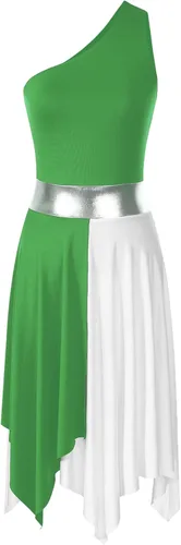 Vista 23 de Vestido de mujer de alabanza litúrgica con bloques de color, sin mangas, con dobladillo irregular, de estilo lírico para danza Borgoña