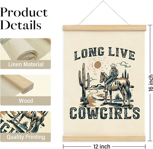 Vista 6 de BIWSHA Long Live Cowgirls - Marco para colgar pósteres, impresiones artísticas de pared de vaquera occidental, regalos de vaquera, decoración