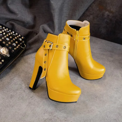 Vista 32 de Scaoruki Zapatos de otoño de moda para mujer, botines de tacón de bloque
