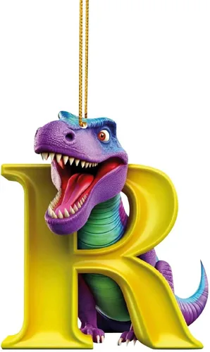 Vista 20 de Adorno de Navidad personalizado de dinosaurio de 26 letras, adornos colgantes 2023, monograma inicial de plástico, decoraciones de árbol de Navidad