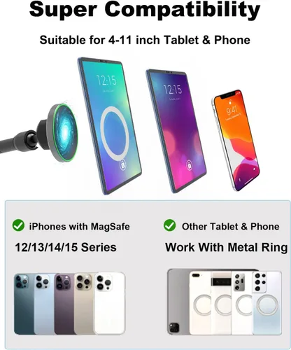 Vista 5 de Soporte magnético resistente para tableta, para parabrisas de tablero de camión, brazo largo, ventosa, soporte de automóvil para iPad Pro Air Mini