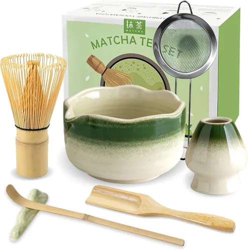 Vista 9 de JBER Matcha Set, 7PCS Matcha Whisk Set with Bamboo Whisk for Matcha Starter Gradiente verde claro