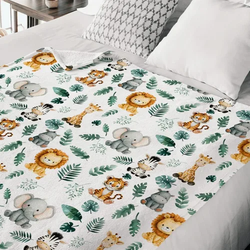 Vista 5 de HawSkgFub Mantas de bebé de animales de la selva safari para niños, regalo de ducha, franela de franela de hoja de palma tropical, cama