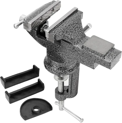 Vista 4 de Paquete de 2 tornillos de mesa universales de 3 pulgadas, tornillo de banco giratorio de 360°, abrazadera de base de trabajo portátil con juntas