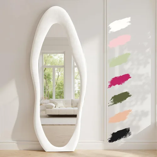 Vista 19 de Anpark Espejo de Cuerpo Completo 63"x24" Espejo de Piso de Cuerpo Completo Irregular Montado en Pared con Soporte Marco Envuelto en Franela Negra