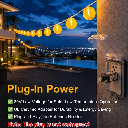 Vista 6 de StarryEver Linterna de Cadena de Luces para Exteriores con Enchufe, 12.2M Conectables, Luces de Linterna Blanca Cálida y Blanca con Control Remoto