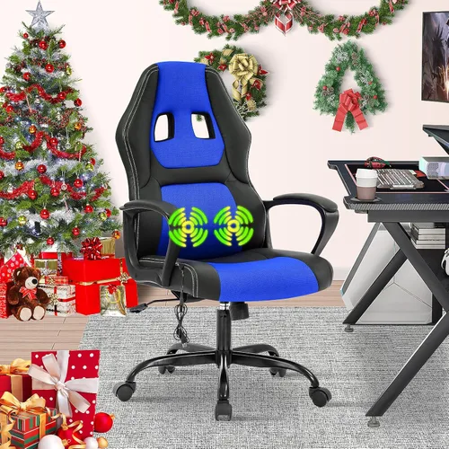 Vista 11 de Silla para videojuegos, silla de oficina de masaje, sillas ergonómicas de videojuegos, silla reclinable ajustable para computadora con soporte Negro