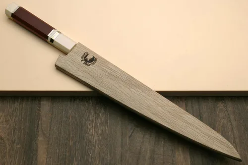 Vista 9 de Yoshihiro VG10 46 Capas Damasco Martillado Sujihiki Cuchillo Rebanador Japonés (9.5" (240mm) Mango de Palisandro) Mango de palisandro con cojín