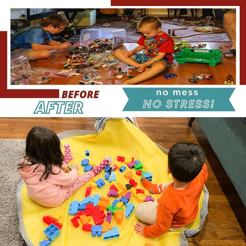 Vista 6 de Organizador de juguetes con tapete de juego y bolsas de malla para niños, contenedor de almacenamiento para sala de juegos de niños y niñas