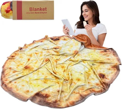 Vista 8 de Manta redonda de tortilla para adultos, manta grande de franela suave y cómoda con diseño de queso y pizza, manta para niños, artículos extraños