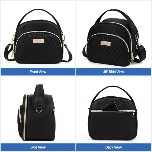Vista 5 de LLEGASTE Bolsa Térmica de Almuerzo Negra Bonita para Mujeres Trabajo, Lonchera Reutilizable para Adultos para Mujeres, Elegante Bolsa Enfriadora