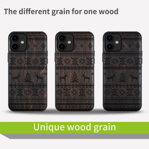 Vista 7 de Carveit Funda de madera para iPhone 11 [madera natural y TPU suave negro] a prueba de golpes, elegante protector de teléfono de madera compatible