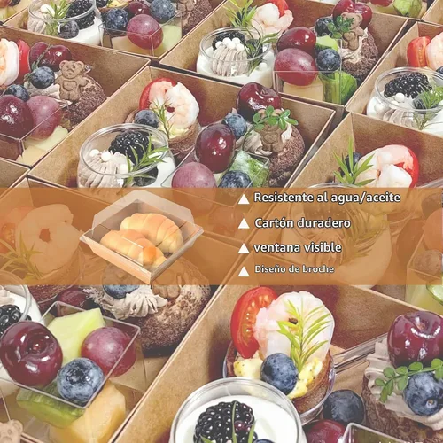 Vista 3 de XININSUN Cajas pequeñas de embutidos con tapas transparentes, mini caja de papel para llevar, recipientes de alimentos desechables, cajas de postre