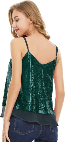 Vista 5 de SATINIOR Camiseta sin mangas de lentejuelas brillantes para mujer, chaleco de lentejuelas brillantes, chaleco de lentejuelas para fiesta de Navidad