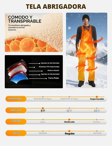 Vista 4 de GEMYSE Overol con peto de esquí impermeable aislado para hombre, pantalones de snowboard de invierno Negro