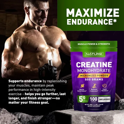 Vista 6 de Monohidrato de creatina en polvo, sin sabor, para hombres y mujeres, 17.64 oz micronizado, monohidrato puro, fuerza muscular y rendimiento