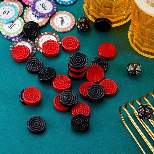 Vista 7 de Skylety 72 piezas de damas de madera de 1.06 pulgadas, solo apilables, en bolsa de almacenamiento con cordón para Backgammon (rojo, negro)