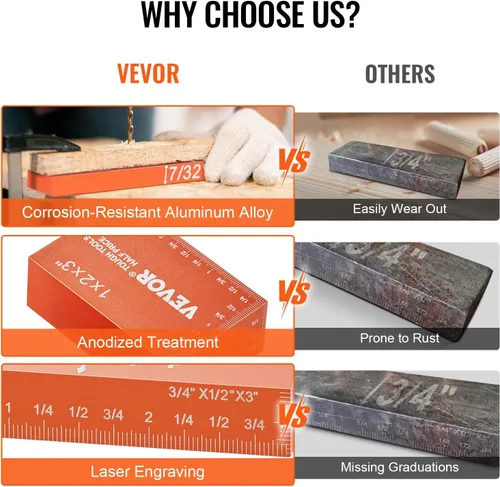 Vista 3 de VEVOR Bloques de configuración Herramientas de carpintería, juego de 16 piezas, juego de bloques de calibre de altura de precisión, con marcas