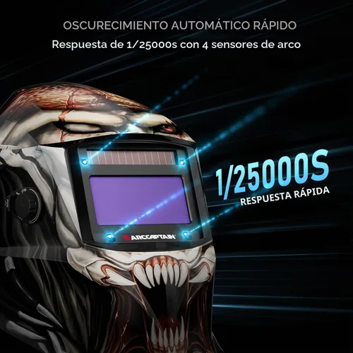 Vista 3 de ARCCAPTAIN - Casco de soldadura de oscurecimiento automático, capucha de soldadura de color real 1/1/1/1, sensor de arco 4, tiempo de respuesta