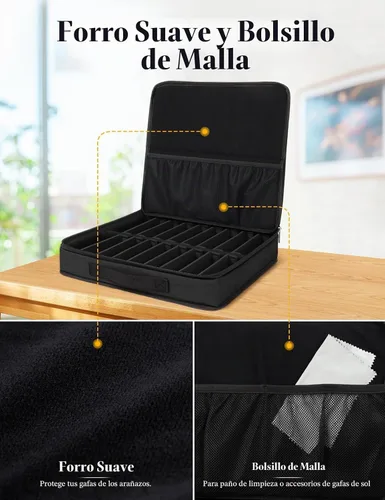Vista 4 de Bukere Sunglasses Organizer Case, 18 Adjustable Slots for Multiple Pairs Eyeglasses, Travel Glasses Holder Storage Box Grisoscuro